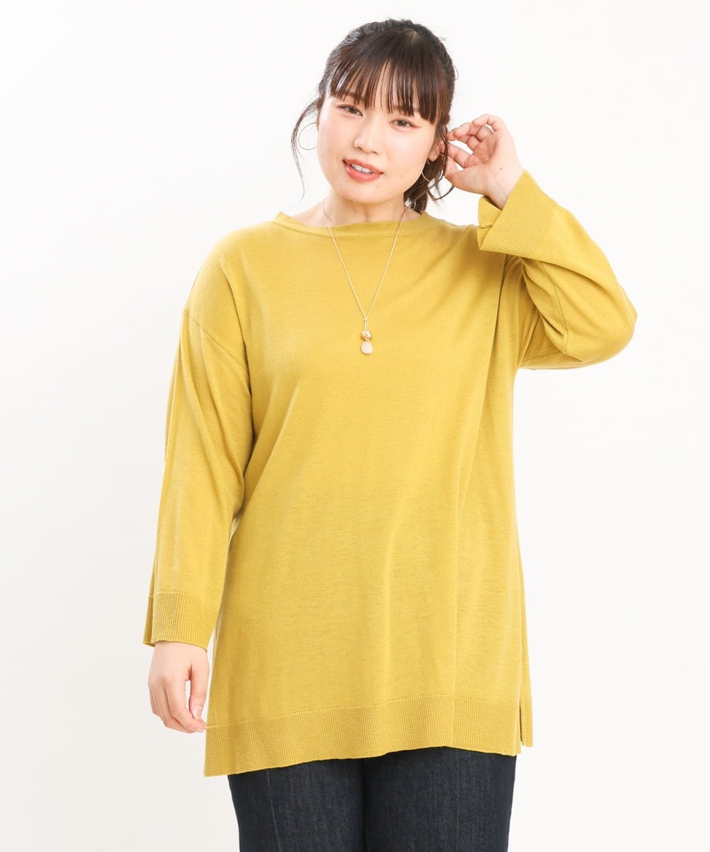 OLFKS08089 eur3(エウルキューブ) 【雑誌掲載】【大きいサイズ/11号サイズあり】薄手柔らかロングニット ライトイエロー(20)