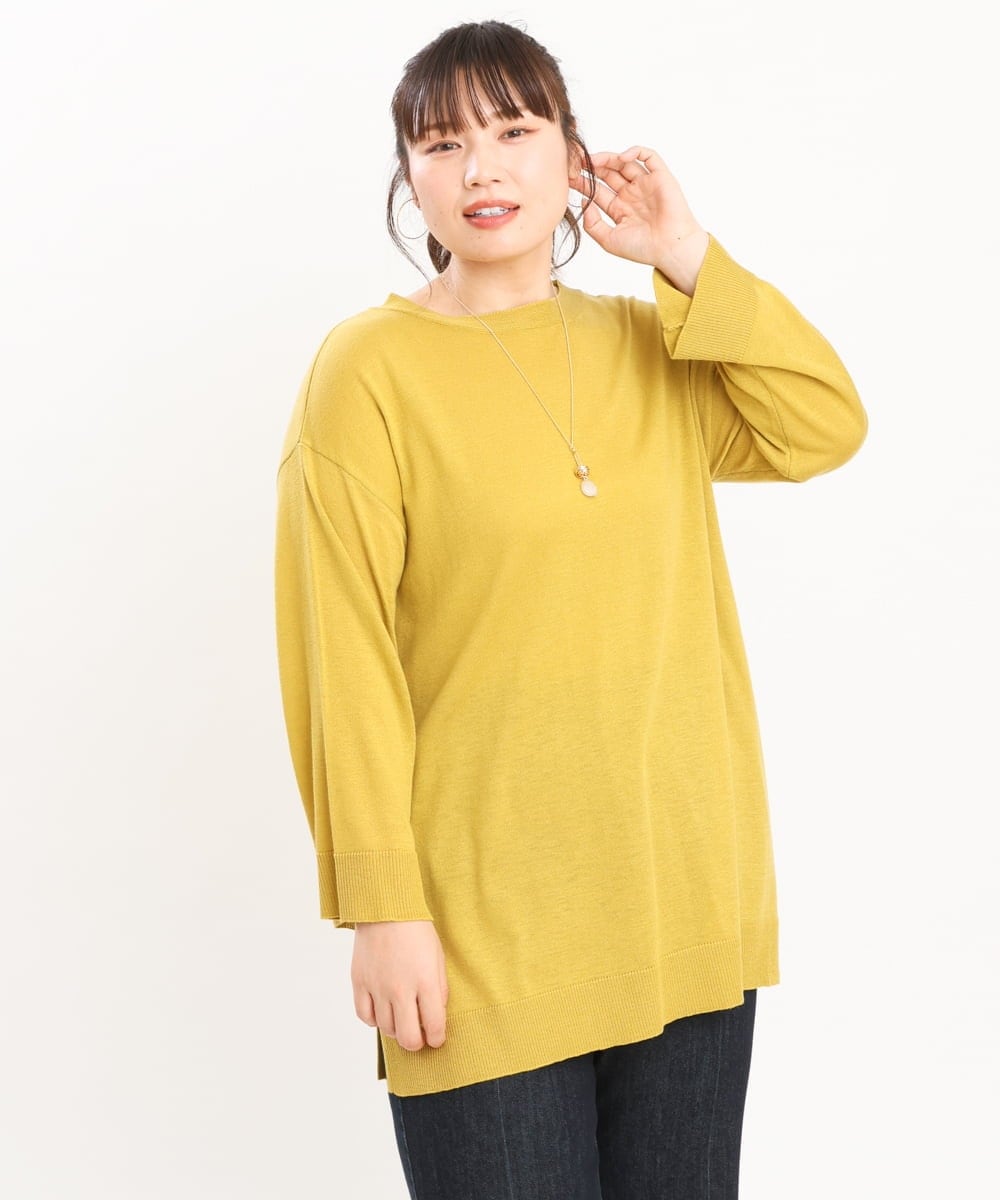 OLFKS08089 eur3(エウルキューブ) 【雑誌掲載】【大きいサイズ/11号サイズあり】薄手柔らかロングニット ライトイエロー(20)