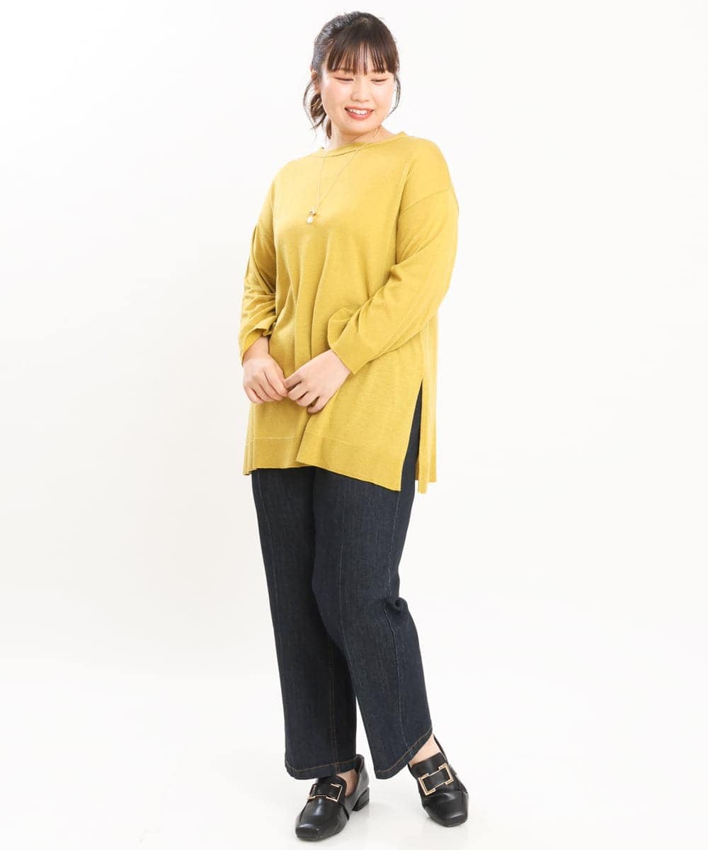 OLFKS08089 eur3(エウルキューブ) 【雑誌掲載】【大きいサイズ/11号サイズあり】薄手柔らかロングニット ライトイエロー(20)