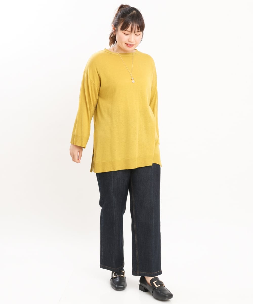 OLFKS08089 eur3(エウルキューブ) 【雑誌掲載】【大きいサイズ/11号サイズあり】薄手柔らかロングニット ライトイエロー(20)