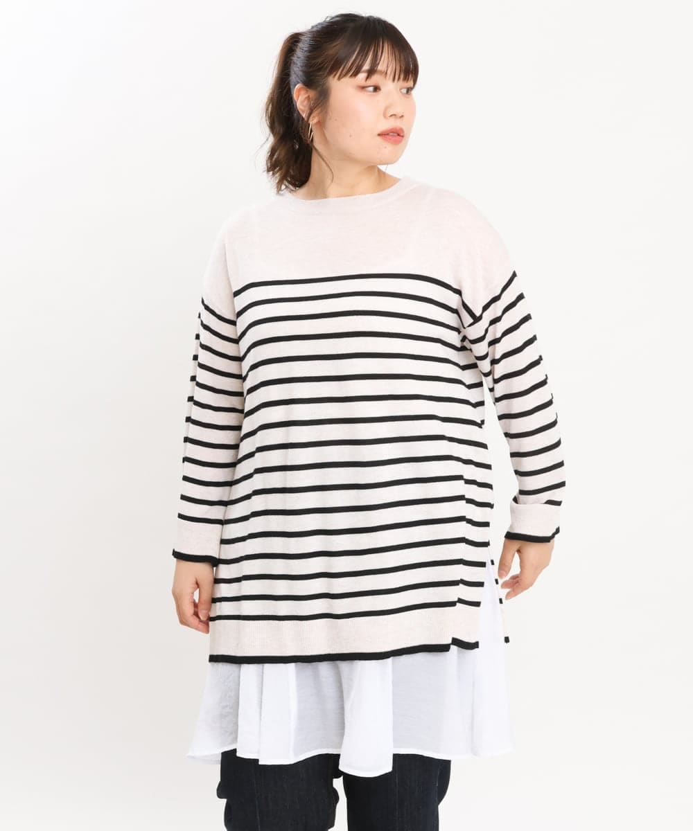 OLFKS08089 eur3(エウルキューブ) 【雑誌掲載】【大きいサイズ/11号サイズあり】薄手柔らかロングニット アイボリー(80)