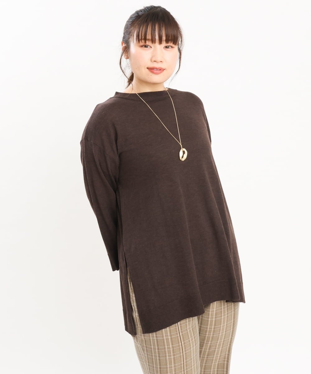 OLFKS08089 eur3(エウルキューブ) 【雑誌掲載】【大きいサイズ/11号サイズあり】薄手柔らかロングニット ブラウン(87)
