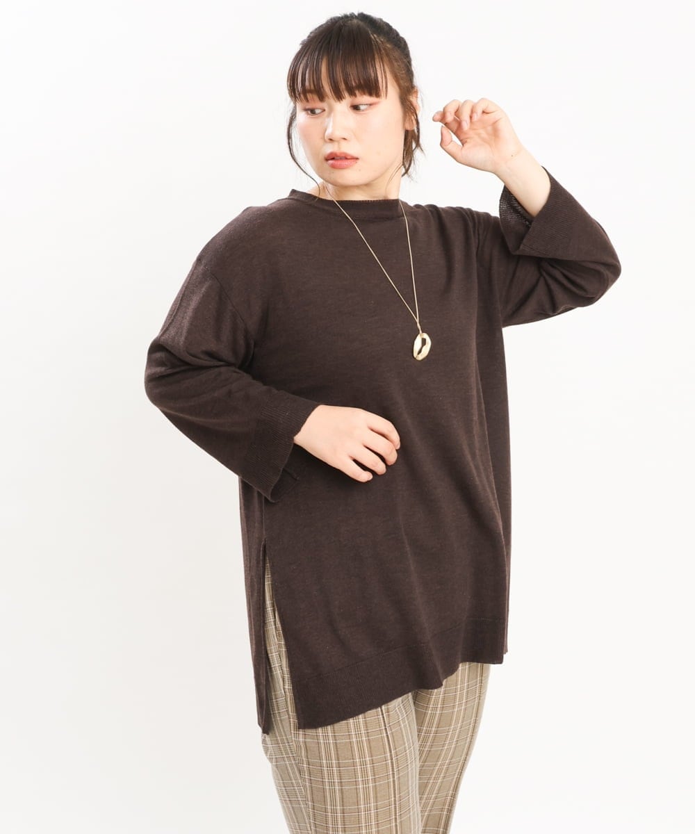 OLFKS08089 eur3(エウルキューブ) 【雑誌掲載】【大きいサイズ/11号サイズあり】薄手柔らかロングニット ブラウン(87)