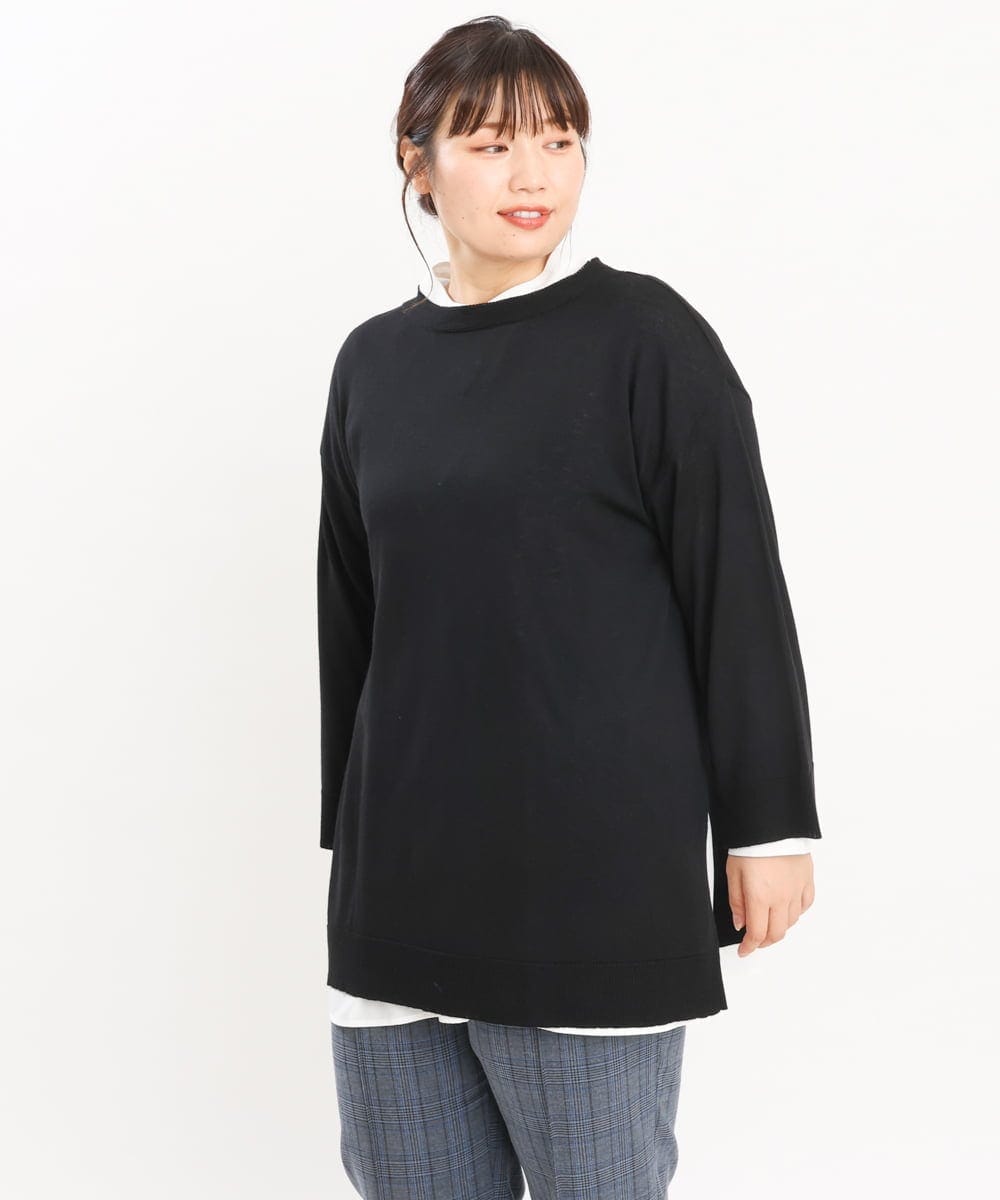 OLFKS08089 eur3(エウルキューブ) 【雑誌掲載】【大きいサイズ/11号サイズあり】薄手柔らかロングニット ブラック(94)
