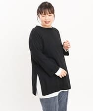 OLFKS08089 eur3(エウルキューブ) 【雑誌掲載】【大きいサイズ/11号サイズあり】薄手柔らかロングニット ブラック(94)