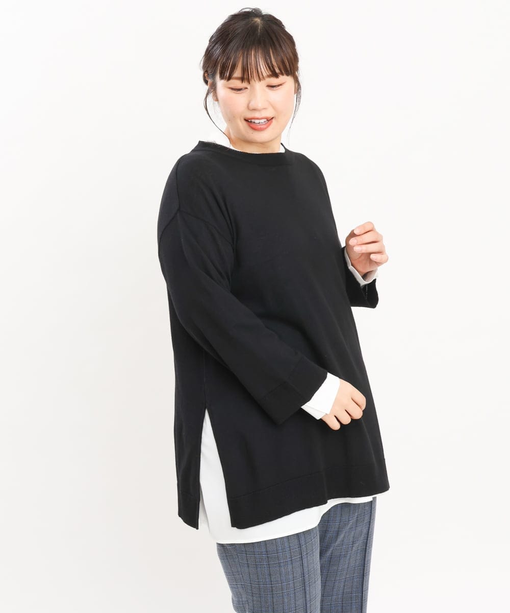 OLFKS08089 eur3(エウルキューブ) 【雑誌掲載】【大きいサイズ/11号サイズあり】薄手柔らかロングニット ブラック(94)