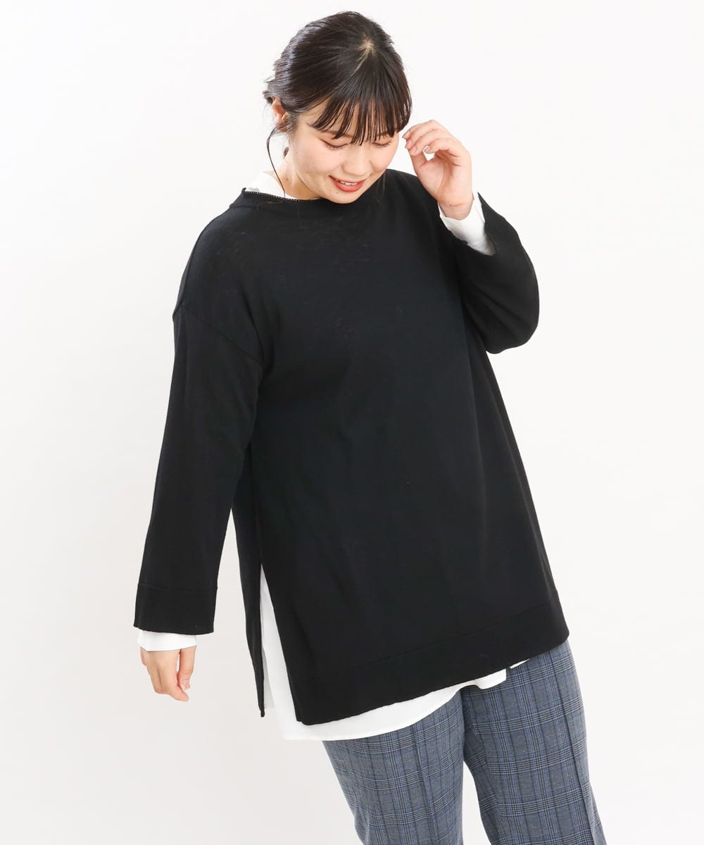 OLFKS08089 eur3(エウルキューブ) 【雑誌掲載】【大きいサイズ/11号サイズあり】薄手柔らかロングニット ブラック(94)