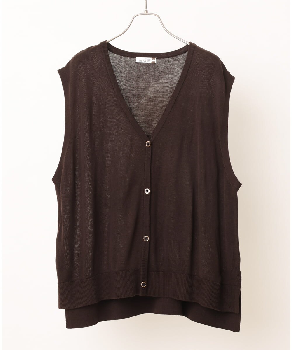 OLFKS21079 eur3(エウルキューブ) 【大きいサイズ】Vネックニットベスト ブラウン(87）