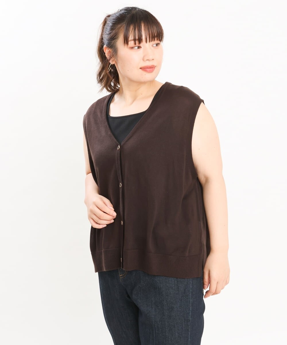 OLFKS21079 eur3(エウルキューブ) 【大きいサイズ】Vネックニットベスト ブラウン(87）