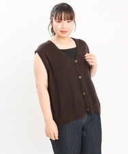 OLFKS21079 eur3(エウルキューブ) 【大きいサイズ】Vネックニットベスト ブラウン(87）