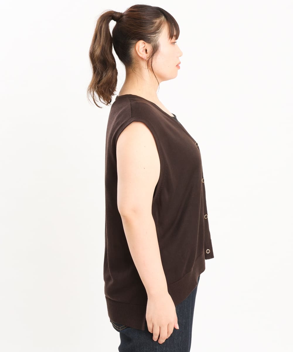 OLFKS21079 eur3(エウルキューブ) 【大きいサイズ】Vネックニットベスト ブラウン(87）