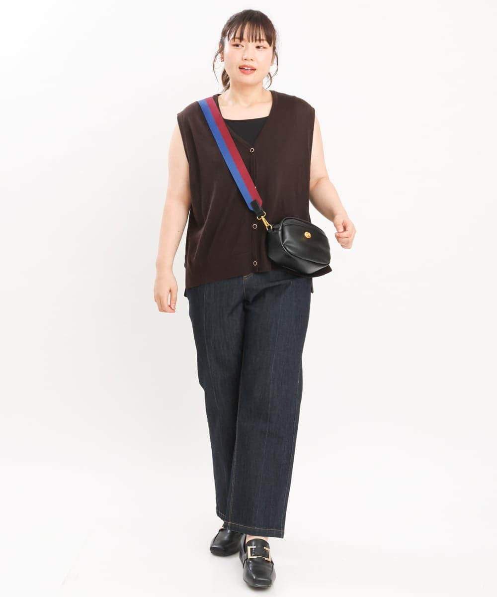 OLFKS21079 eur3(エウルキューブ) 【大きいサイズ】Vネックニットベスト ブラウン(87）