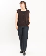 OLFKS21079 eur3(エウルキューブ) 【大きいサイズ】Vネックニットベスト ブラウン(87）