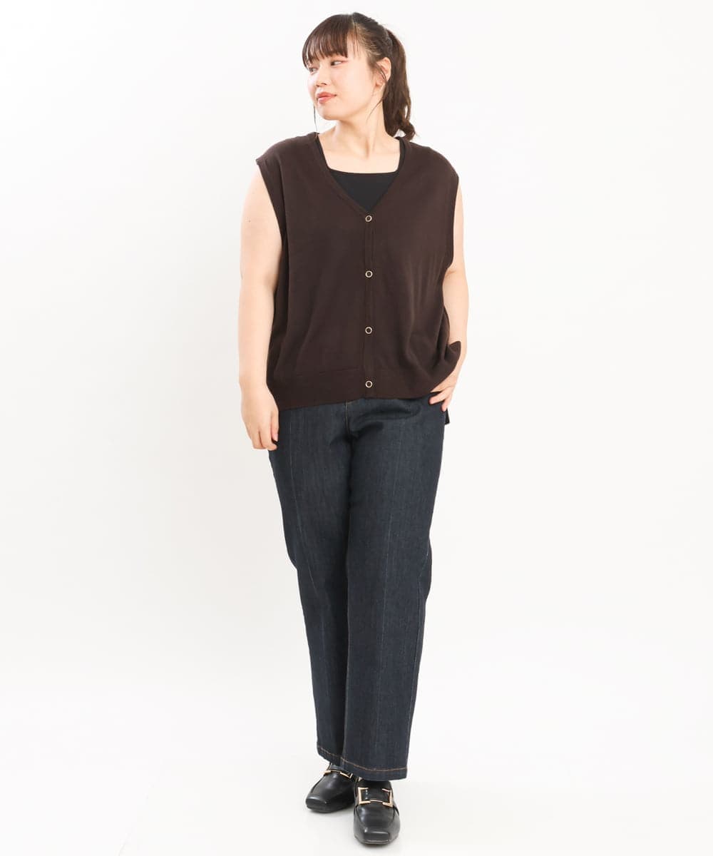 OLFKS21079 eur3(エウルキューブ) 【大きいサイズ】Vネックニットベスト ブラウン(87）