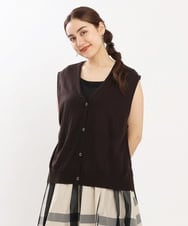 OLFKS21079 eur3(エウルキューブ) 【大きいサイズ】Vネックニットベスト ブラウン(87）