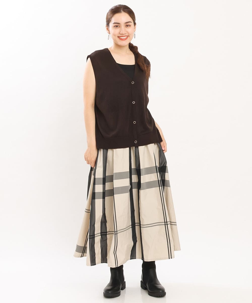 OLFKS21079 eur3(エウルキューブ) 【大きいサイズ】Vネックニットベスト ブラウン(87）