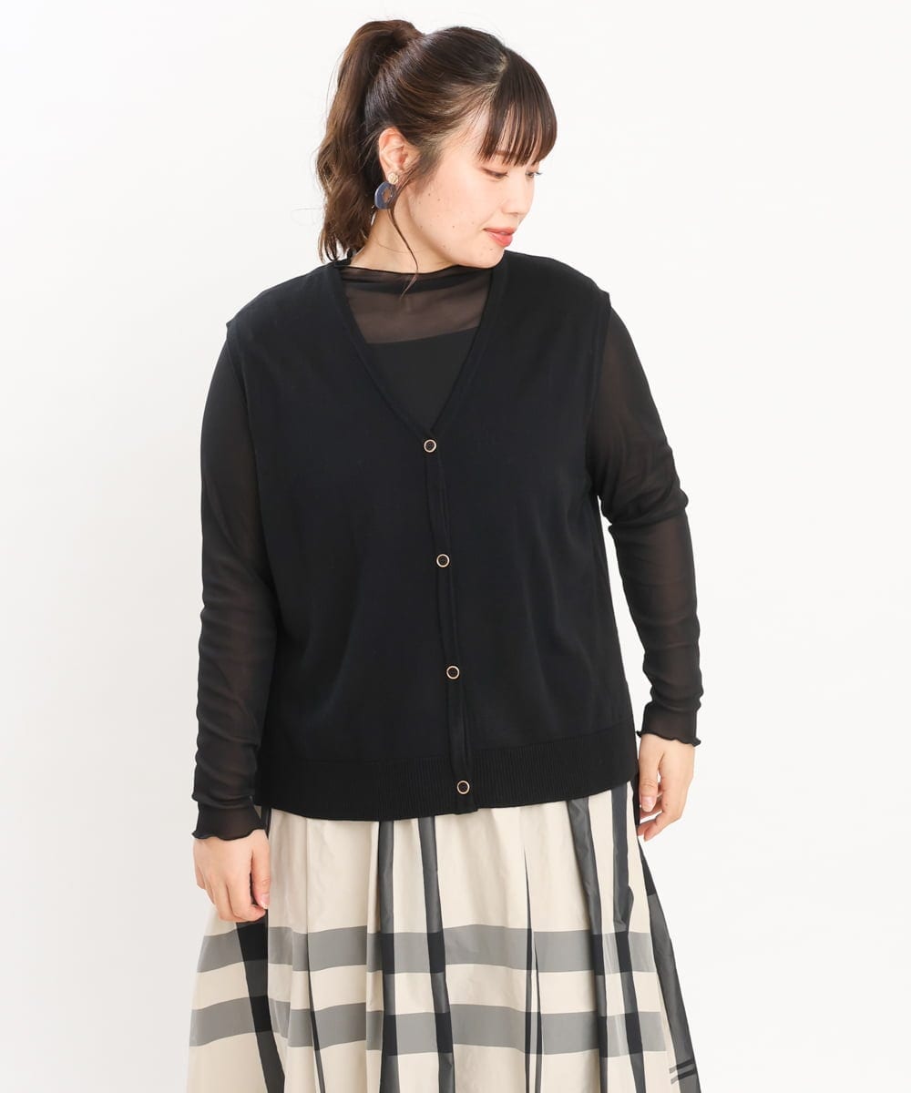 OLFKS21079 eur3(エウルキューブ) 【大きいサイズ】Vネックニットベスト ブラック(94)