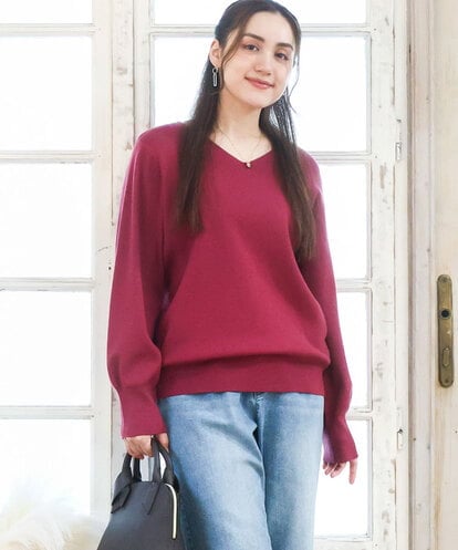OLFLA03054 eur3 【大きいサイズ/新色追加】Vネックパフスリーブニット