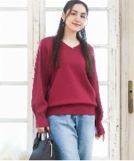 OLFLA03054 eur3(エウルキューブ) 【大きいサイズ/新色追加】Vネックパフスリーブニット ピンク(03)