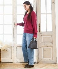 OLFLA03054 eur3(エウルキューブ) 【大きいサイズ/新色追加】Vネックパフスリーブニット ピンク(03)