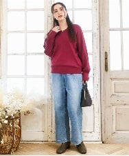 OLFLA03054 eur3(エウルキューブ) 【大きいサイズ/新色追加】Vネックパフスリーブニット ピンク(03)