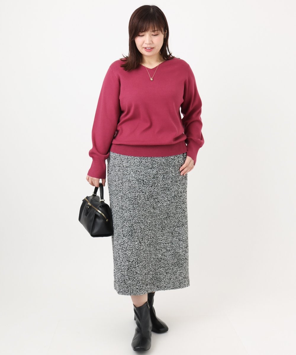 OLFLA03054 eur3(エウルキューブ) 【大きいサイズ/新色追加】Vネックパフスリーブニット ピンク(03)