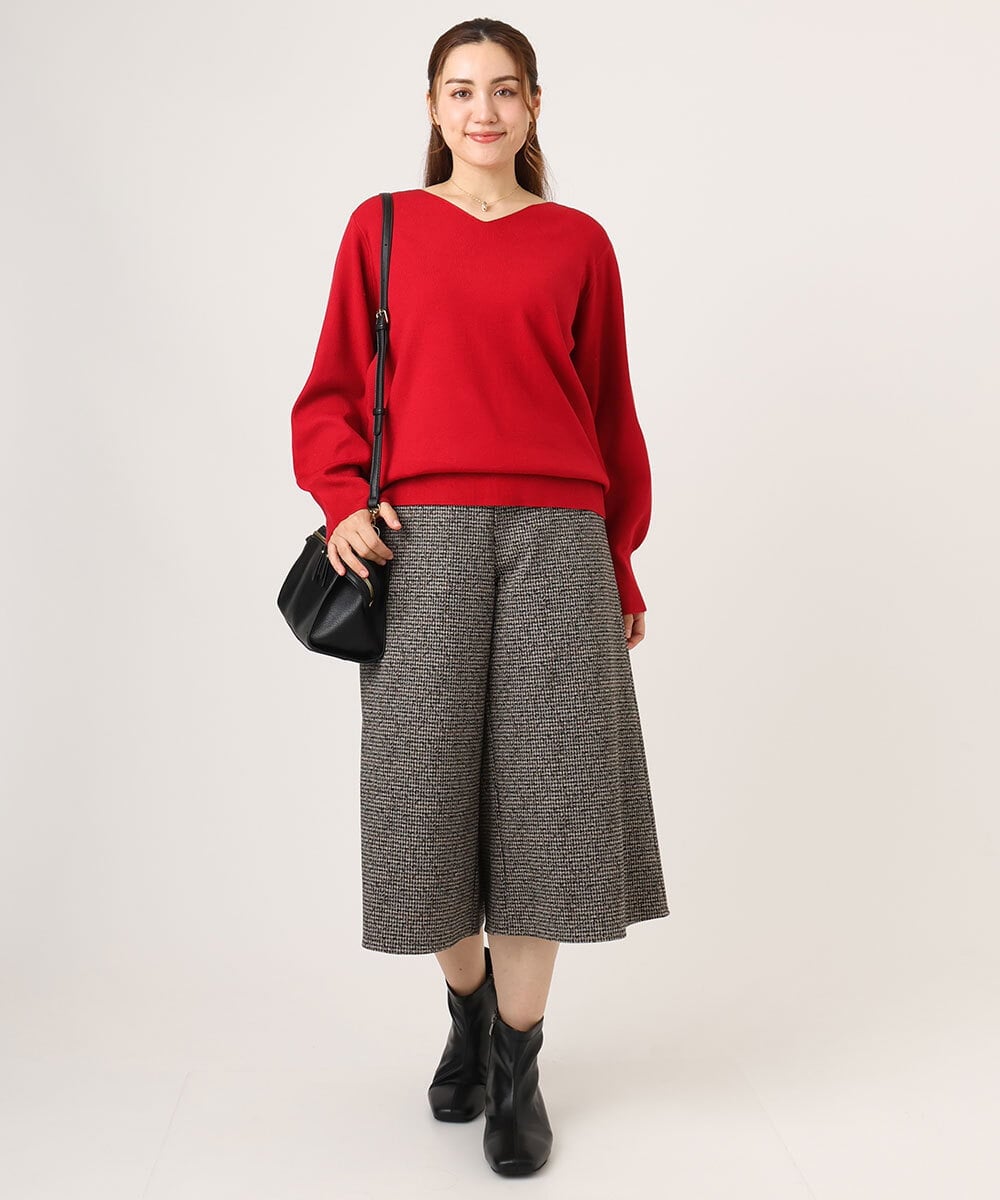 OLFLA03054 eur3(エウルキューブ) 【WEB先行販売】【大きいサイズ】Vネックパフスリーブニット レッド(05)