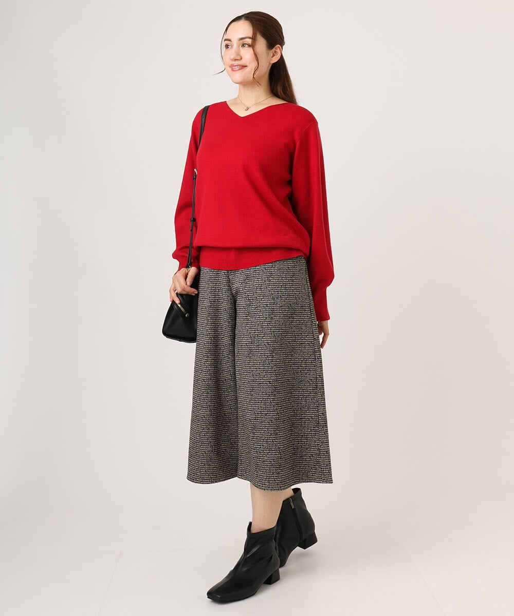 OLFLA03054 eur3(エウルキューブ) 【WEB先行販売】【大きいサイズ】Vネックパフスリーブニット レッド(05)