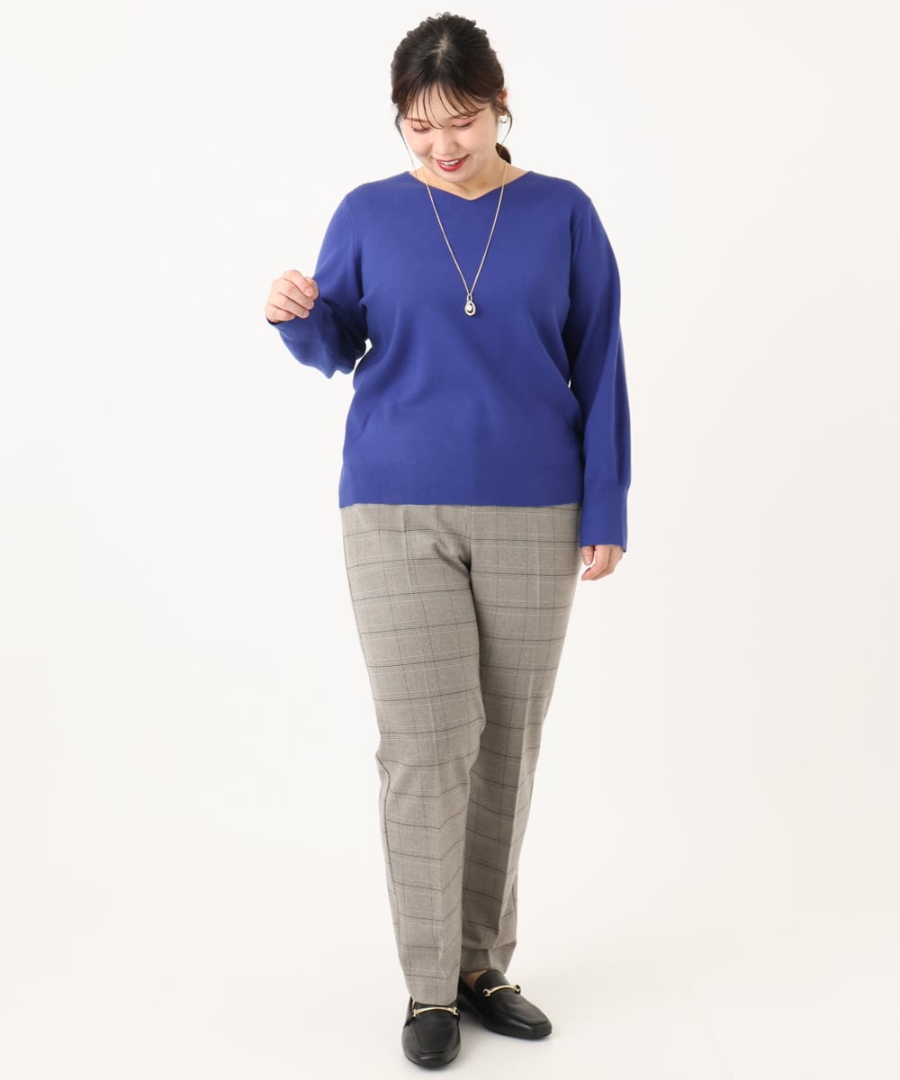 OLFLA03054 eur3(エウルキューブ) 【WEB先行販売】【大きいサイズ】Vネックパフスリーブニット ブルー(55)