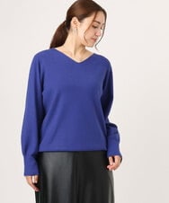 OLFLA03054 eur3(エウルキューブ) 【WEB先行販売】【大きいサイズ】Vネックパフスリーブニット ブルー(55)