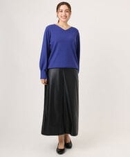 OLFLA03054 eur3(エウルキューブ) 【WEB先行販売】【大きいサイズ】Vネックパフスリーブニット ブルー(55)