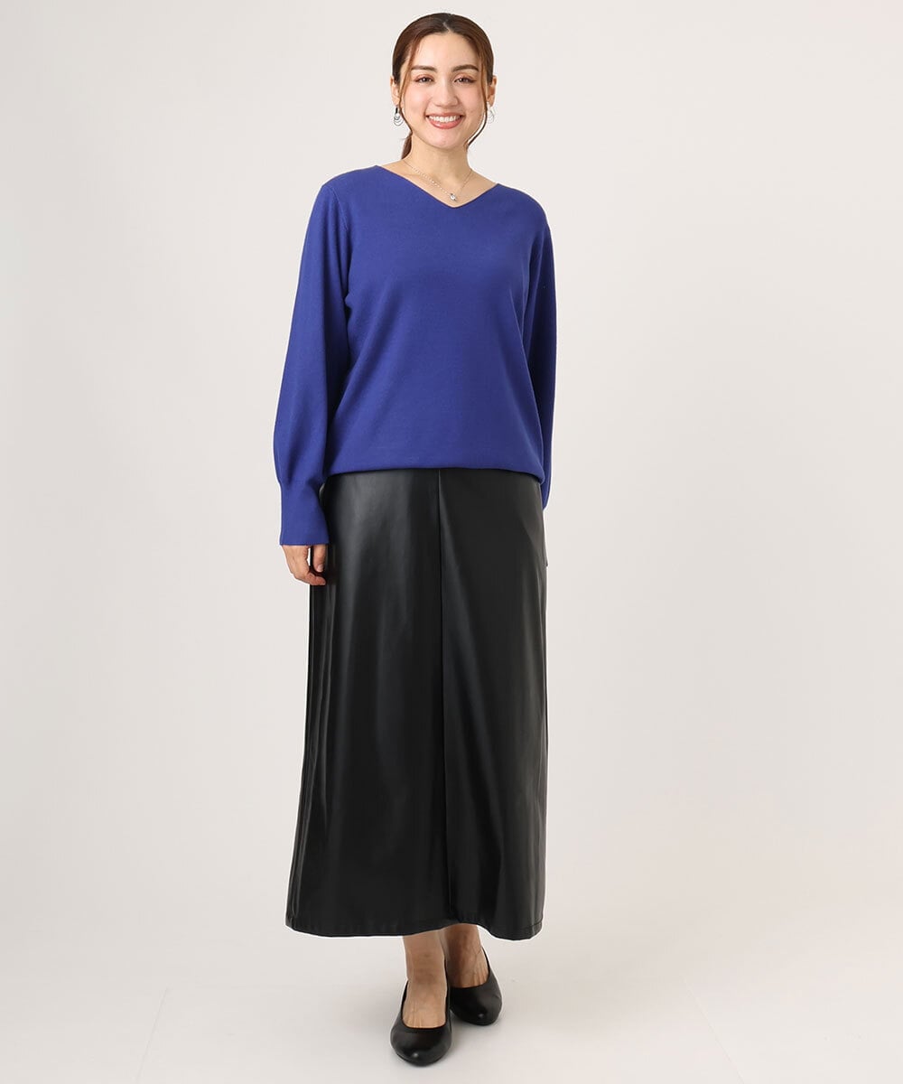 OLFLA03054 eur3(エウルキューブ) 【WEB先行販売】【大きいサイズ】Vネックパフスリーブニット ブルー(55)