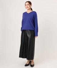 OLFLA03054 eur3(エウルキューブ) 【WEB先行販売】【大きいサイズ】Vネックパフスリーブニット ブルー(55)