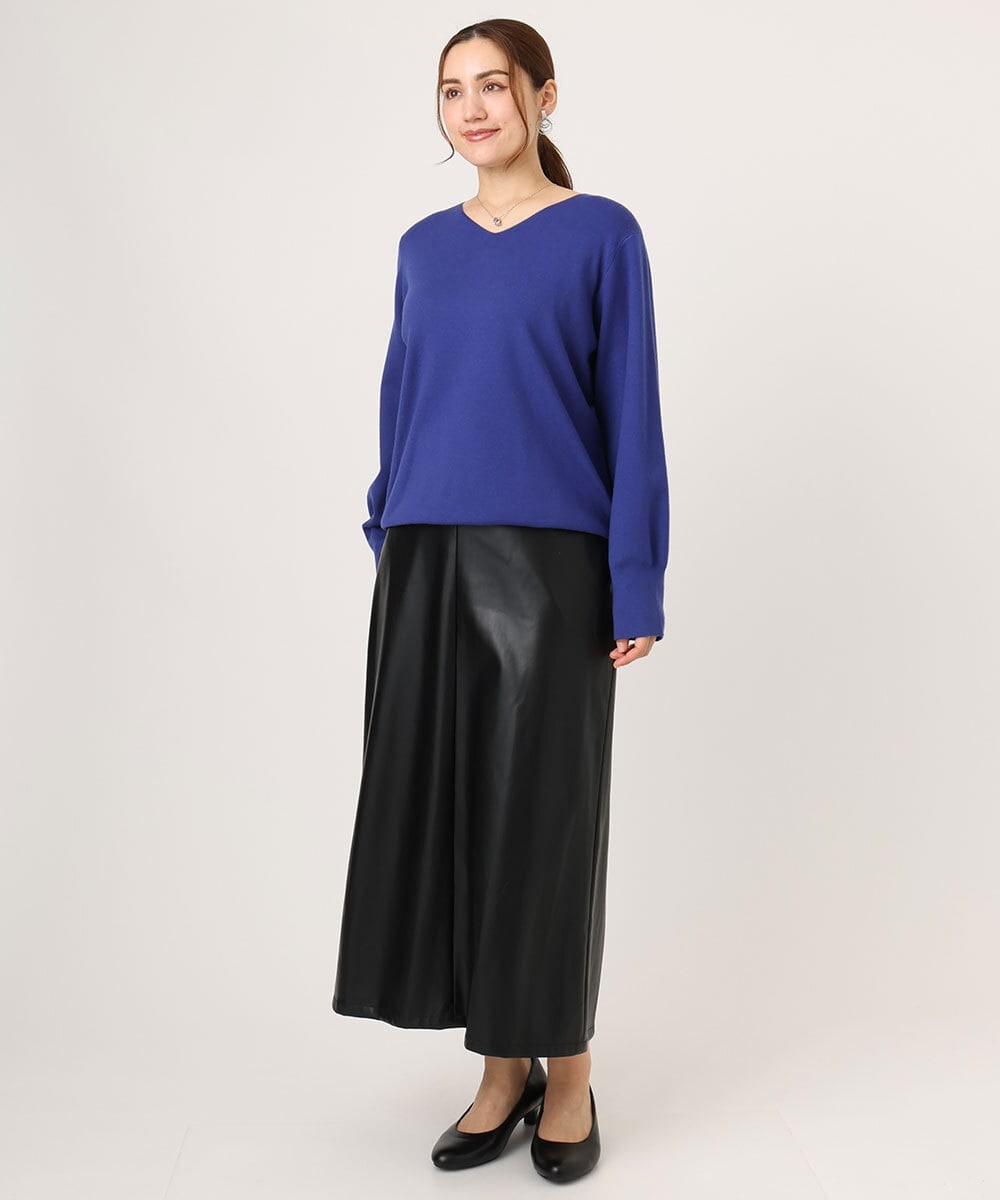 OLFLA03054 eur3(エウルキューブ) 【WEB先行販売】【大きいサイズ】Vネックパフスリーブニット ブルー(55)