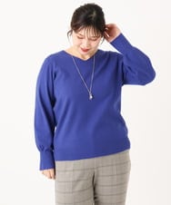 OLFLA03054 eur3(エウルキューブ) 【WEB先行販売】【大きいサイズ】Vネックパフスリーブニット ブルー(55)