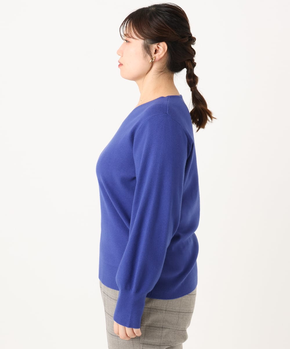 OLFLA03054 eur3(エウルキューブ) 【WEB先行販売】【大きいサイズ】Vネックパフスリーブニット ブルー(55)