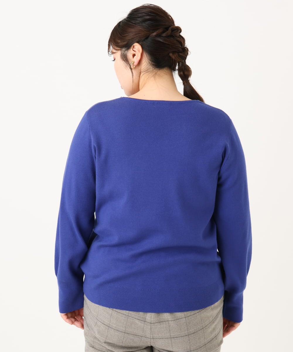 OLFLA03054 eur3(エウルキューブ) 【WEB先行販売】【大きいサイズ】Vネックパフスリーブニット ブルー(55)