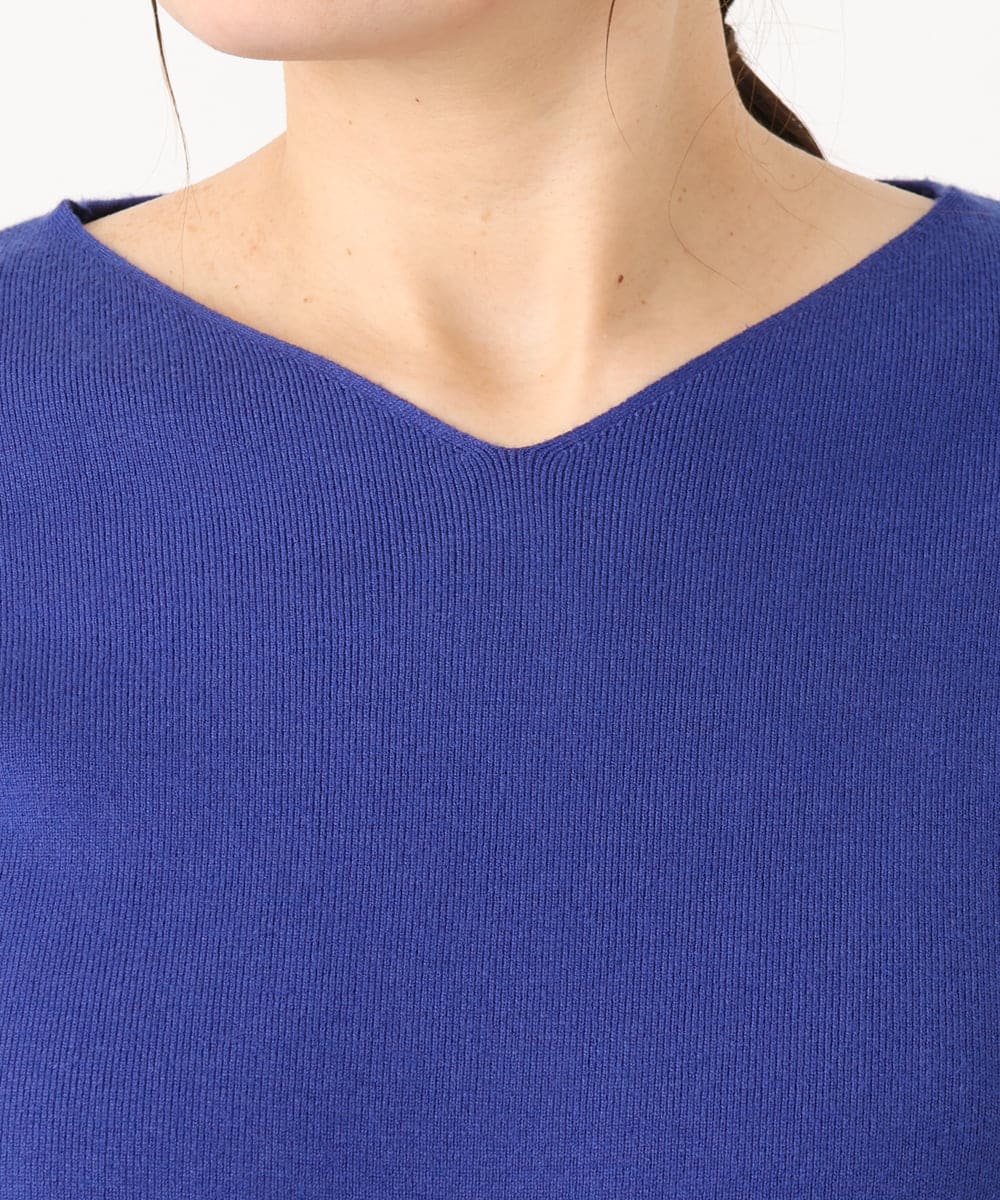 OLFLA03054 eur3(エウルキューブ) 【WEB先行販売】【大きいサイズ】Vネックパフスリーブニット ブルー(55)
