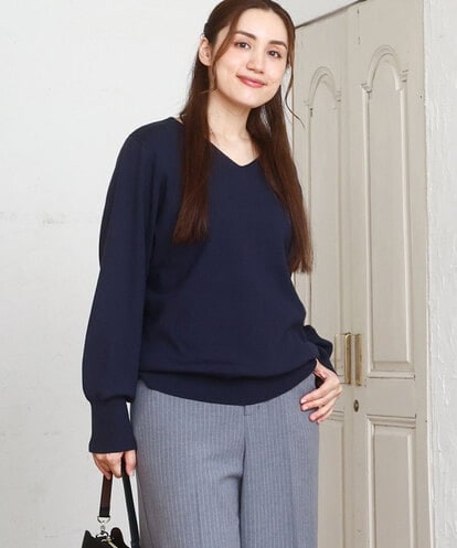 OLFLA03054 eur3 【大きいサイズ/新色追加】Vネックパフスリーブニット