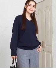 OLFLA03054 eur3(エウルキューブ) 【大きいサイズ/新色追加】Vネックパフスリーブニット ネイビー(57)