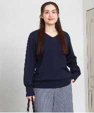 OLFLA03054 eur3(エウルキューブ) 【大きいサイズ/新色追加】Vネックパフスリーブニット ネイビー(57)