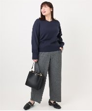 OLFLA03054 eur3(エウルキューブ) 【大きいサイズ/新色追加】Vネックパフスリーブニット ネイビー(57)