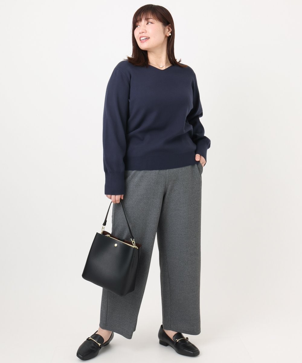 OLFLA03054 eur3(エウルキューブ) 【大きいサイズ/新色追加】Vネックパフスリーブニット ネイビー(57)