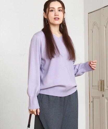 OLFLA03054 eur3 【大きいサイズ/新色追加】Vネックパフスリーブニット