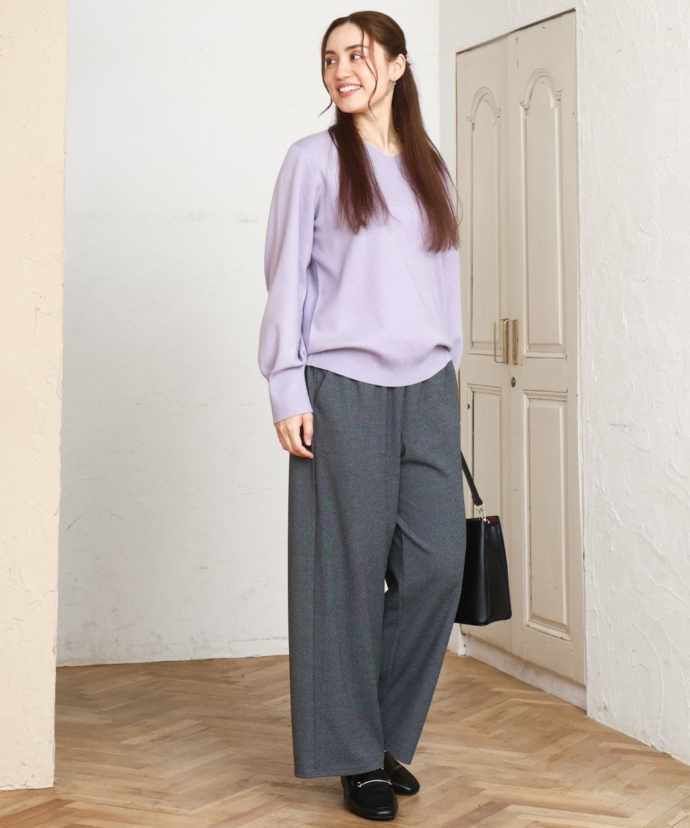 OLFLA03054 eur3(エウルキューブ) 【大きいサイズ/新色追加】Vネックパフスリーブニット ラベンダー(60)