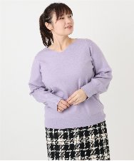 OLFLA03054 eur3(エウルキューブ) 【大きいサイズ/新色追加】Vネックパフスリーブニット ラベンダー(60)