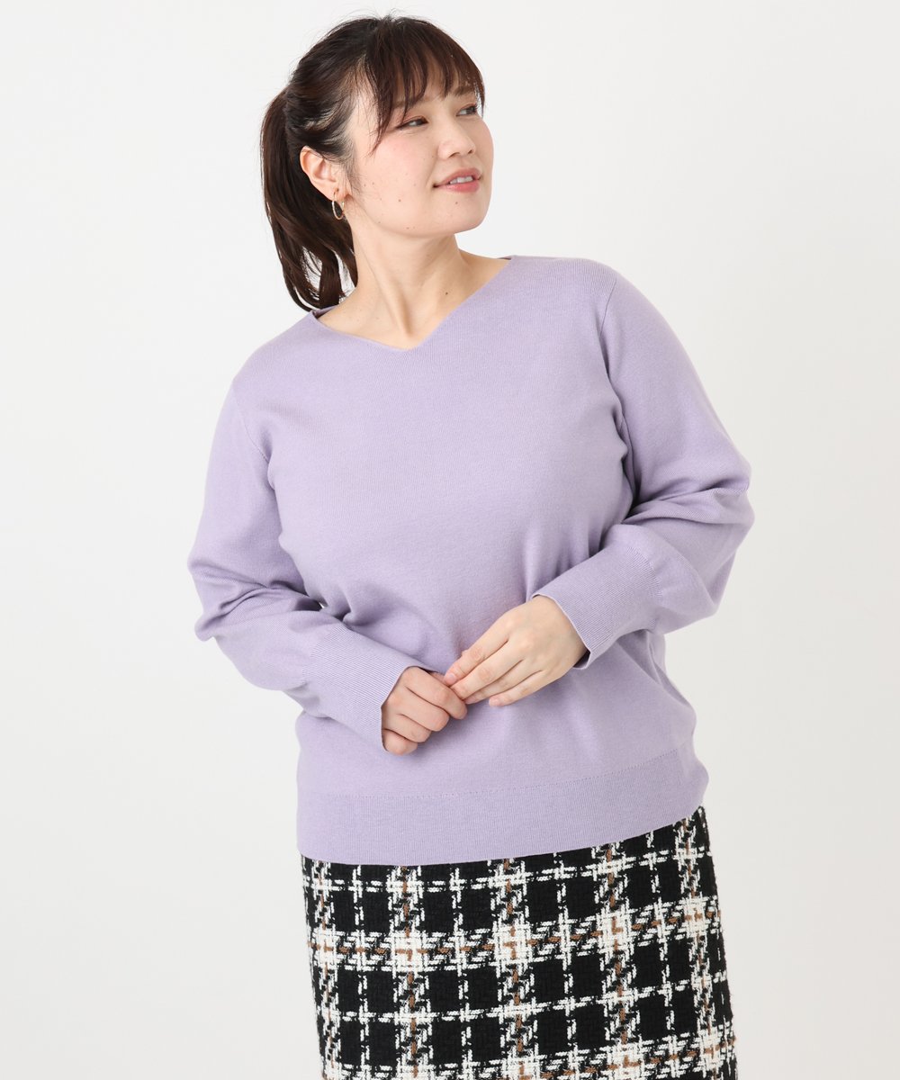 OLFLA03054 eur3(エウルキューブ) 【大きいサイズ/新色追加】Vネックパフスリーブニット ラベンダー(60)
