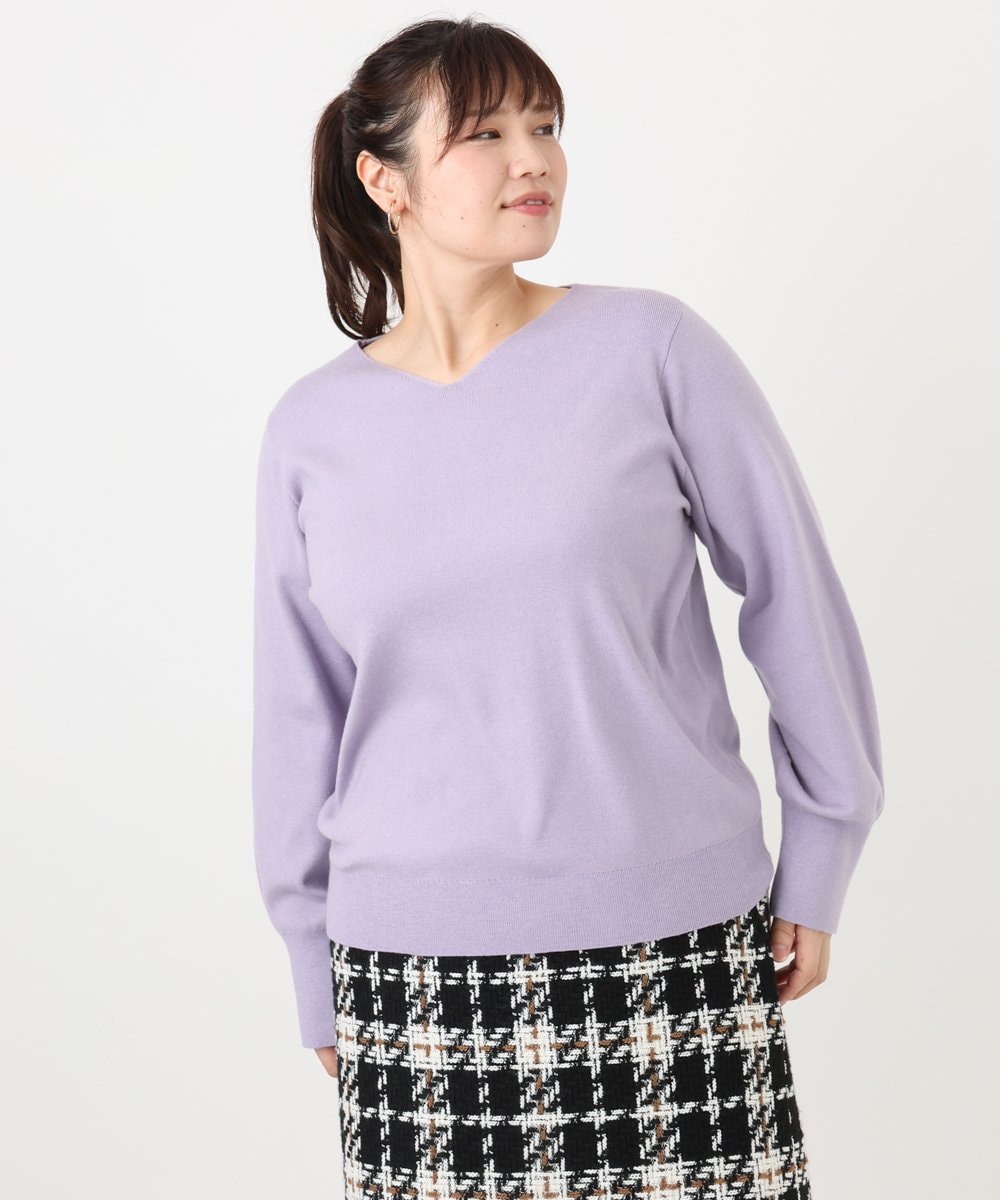 OLFLA03054 eur3(エウルキューブ) 【大きいサイズ/新色追加】Vネックパフスリーブニット ラベンダー(60)