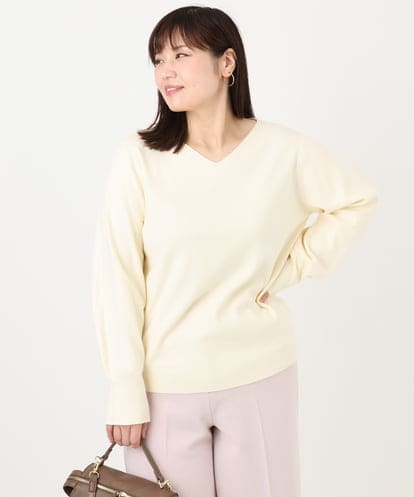 OLFLA03054 eur3 【大きいサイズ/新色追加】Vネックパフスリーブニット
