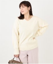 OLFLA03054 eur3(エウルキューブ) 【大きいサイズ/新色追加】Vネックパフスリーブニット アイボリー(80)